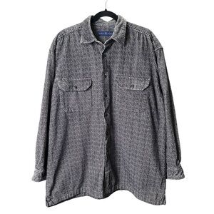 World Island Men’s XL Black Herringbone Flannel Corduroy Button Long Sleeve